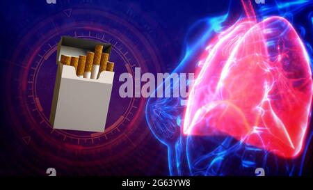 cg Healthcare 3d-Illustration, Lungenprobleme durch Zigaretten Stockfoto