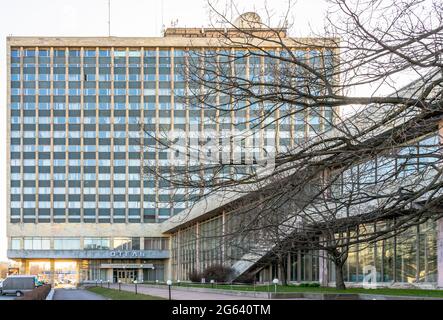 Leningrad Youth Palace and Hotel Building complex, Socialist Modernismus style, 1969-1977, St Petersburg, Russia Stockfoto