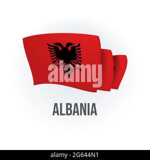Vektor-Flagge von Albanien. Albanische Flagge schwenkt. Vektorgrafik. Stock Vektor