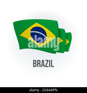 Vektorflagge von Brasilien. Brasilianische Flagge schwenken. Vektorgrafik. Stock Vektor