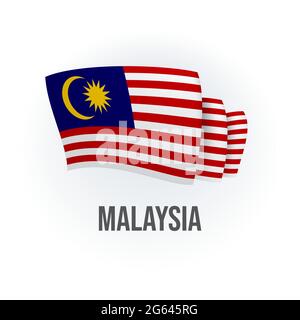 Vektorflagge von Malaysia. Malaysische Flagge schwenkt. Vektorgrafik. Stock Vektor