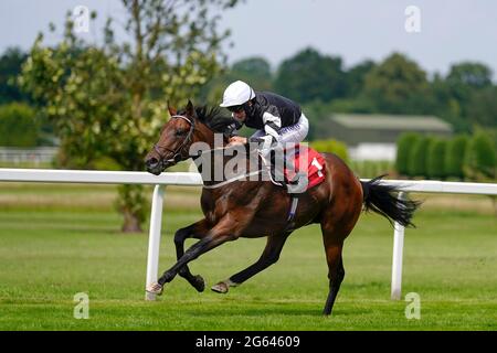 KORREKTUR DER BESCHRIFTUNG. Die richtige Beschriftung sollte lauten: PJ McDonald, der Fearby reitet, gewinnt die Coral Dragon Stakes auf der Sandown Park Rennbahn, Esher. Stockfoto