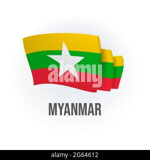 Vektor-Flagge von Myanmar. Myanmar winkende Flagge. Vektorgrafik. Stock Vektor