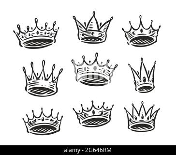 Kronensymbol gesetzt. Königlich, Luxus-Ikone. „Coronation King“- oder „Queen“-Konzept Stock Vektor