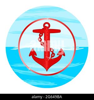 Anker-Emblem mit kreisförmigem Rahmen isoliert auf weißem Hintergrund. Runde nautische Zeichen, Symbol oder Symbol.Marine-Logo-Vorlage.Stock Vektor-Illustration Stock Vektor