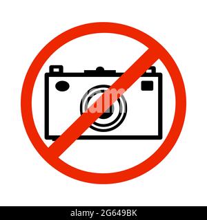 Verbotsschild Keine Fotografie isoliert auf weißem Hintergrund. Symbol „Kamera verboten“. Das Warnschild ist verboten, Fotos zu machen. Flaches Design. Vektor Stock Vektor