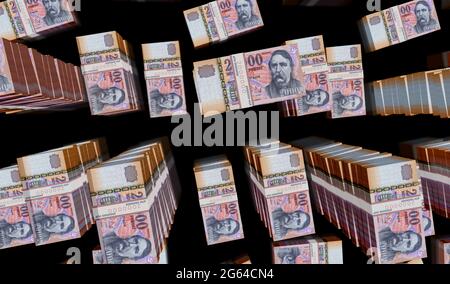 Ungarische Forint Geldpaket 3d-Illustration. HUF-Banknotenbündel. Konzept von Finanzen, Bargeld, Wirtschaftskrise, Unternehmenserfolg, Rezession, bank, Stockfoto