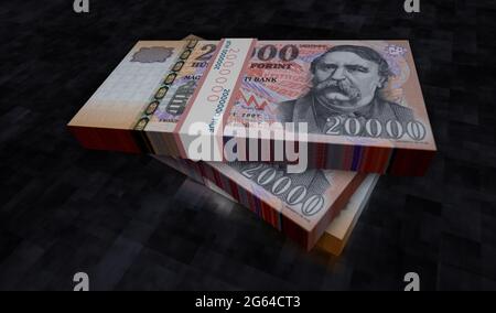 Ungarische Forint Geldpaket 3d-Illustration. HUF-Banknotenbündel. Konzept von Finanzen, Bargeld, Wirtschaftskrise, Unternehmenserfolg, Rezession, bank, Stockfoto