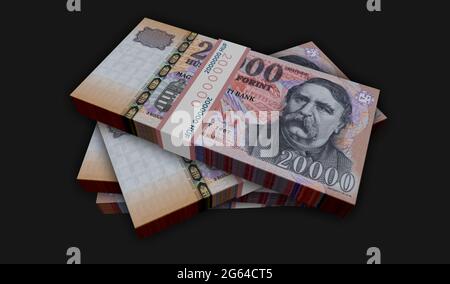 Ungarische Forint Geldpaket 3d-Illustration. HUF-Banknotenbündel. Konzept von Finanzen, Bargeld, Wirtschaftskrise, Unternehmenserfolg, Rezession, bank, Stockfoto