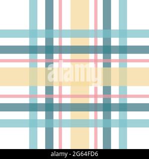 Blass Plaid in blau gelb pink auf weiß nahtlose Vektor-Wiederholung Stock Vektor