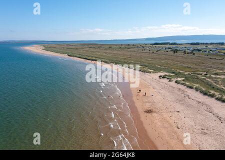 Luftaufnahme von Dornoch Beach, Dornoch, Sutherland, Schottland. Stockfoto