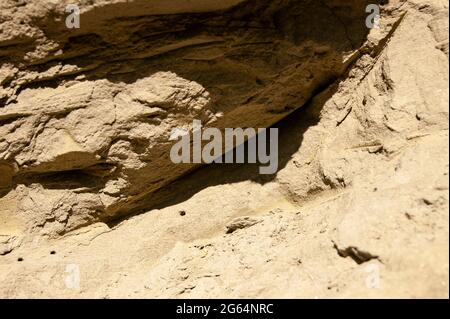 Die Textur des Sandes. Sandsteinbruch. Malerische Textur von Sandsteinen. Stockfoto
