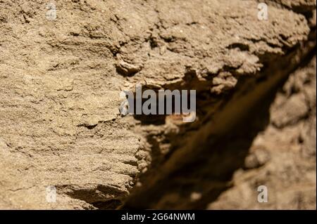 Die Textur des Sandes. Sandsteinbruch. Malerische Textur von Sandsteinen. Stockfoto