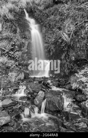 Langzeitbelichtung des Hollowbrook Wasserfalls auf dem South West Coastpath von Woody Bay bis Heddons Mouth in Devon Stockfoto