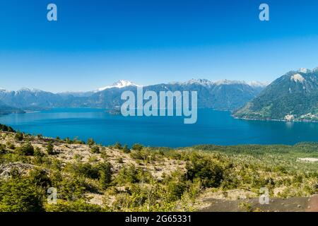 Lago Todos los Santos (See aller Heiligen) mit Vulkan Monte Tronador im Hintergrund, Chile Stockfoto