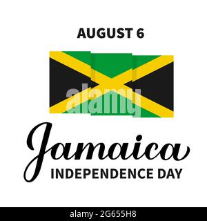 Jamaica Independence Day Kalligraphie Schriftzug. Jamaikanischer Feiertag wurde am 6. August gefeiert. Vektorvorlage für Typografie Poster, Banner, Grußkarte, Stock Vektor