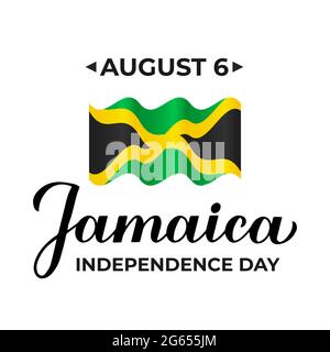 Jamaica Independence Day Kalligraphie Schriftzug. Jamaikanischer Feiertag wurde am 6. August gefeiert. Vektorvorlage für Typografie Poster, Grußkarte, Banner, Stock Vektor