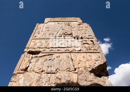 Persepolis, Relief von König und Soldaten, Halle von hundert Säulen, Hauptstadt des Achämeniden-Reiches, Fars-Provinz, Iran, Persien, Westasien, Asien Stockfoto