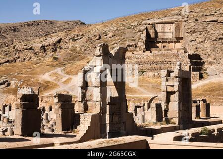 Persepolis, Saal mit hundert Säulen, Palast, 100 Säulen, Hauptstadt des Achämeniden-Reiches, Fars-Provinz, Iran, Persien, Westasien, Asien Stockfoto