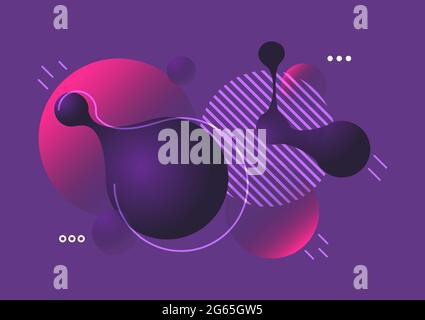 Geometrischer 3D-Hintergrund in Violett. Zusammensetzung der flüssigen Formen. Gradient Vector Art Illustrator Stock Vektor