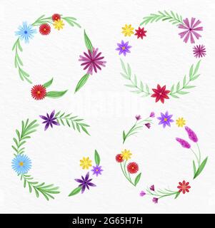 Hand bemalt Aquarell Blumen Kränze Kollektion Vektor. Stock Vektor