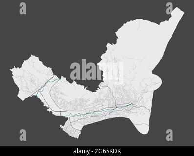 Sarajevo-Karte. Detaillierte Karte des Verwaltungsgebiets der Stadt Sarajevo. Stadtbild-Panorama. Lizenzfreie Vektorgrafik. Übersichtskarte mit Autobahnen, stre Stock Vektor