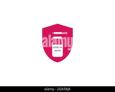 Impfung, Schutzschild, covid-19-Symbol. Vektorgrafik. Flaches Design. Stock Vektor