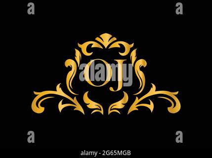 Luxus Alphabet Buchstaben OJ. Goldenes Blumenalphabet . Monogram Initialen perfekt für Hochzeitseinladungen, Grußkarte, Logo und anderes Design. Stock Vektor