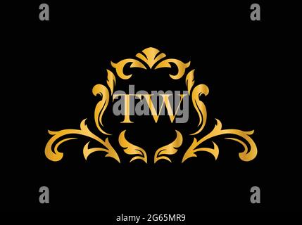 Luxus Buchstaben TW. Goldenes Blumenalphabet . Monogram Initialen perfekt für Hochzeitseinladungen, Grußkarte, Logo und anderes Design. Stock Vektor