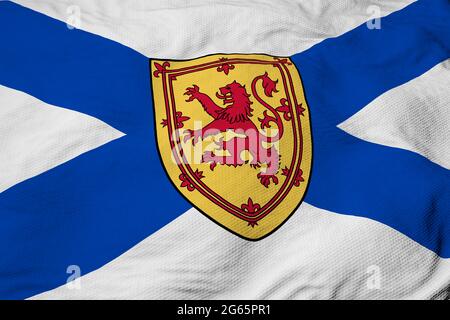 Vollbildaufnahme einer winkenden Flagge von Nova Scotia (Kanada) in 3D-Rendering. Stockfoto