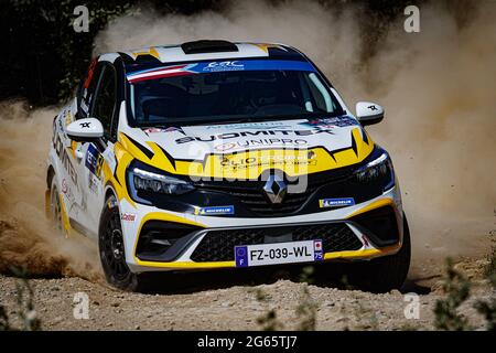 56 SORIA Paulo (ARG), DER OHANNESIAN (ARG), Paulo SORIA, Renault Clio, Aktion während der FIA ERC Rally 2021 Liepaja, 2. Runde der FIA European Rally Championship 2021, vom 1. Bis 3. Juli 2021 in Liepaja, Lettland - Foto Gregory Lenormand / DPPI Stockfoto