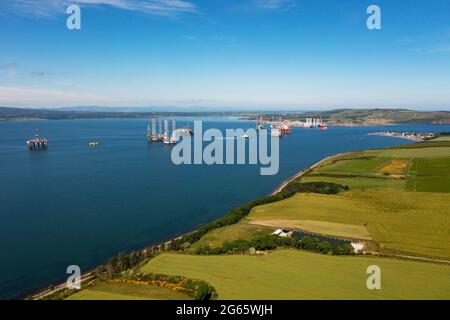 Luftaufnahme der Nigg Bay an der Mündung des Cromarty Firth, Ross und Cromarty, Schottland, Großbritannien. Stockfoto