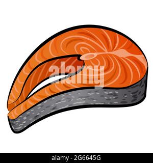 Abbildung der rohen Lachssteak-Scheibe auf weißem Hintergrund Stock Vektor