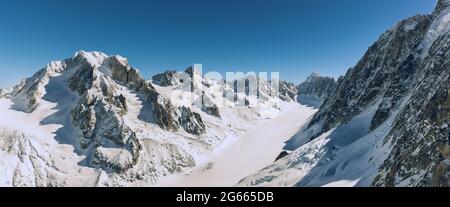 Blick über den Grands Montets Gletscher in der Nähe von Chamonix, Frankreich Stockfoto