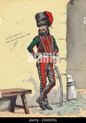 cavalier de la compagnie d'élite du 8e régiment de hussards sous le 1er Empire Stockfoto