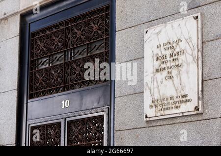 Marmorplatte von den Menschen in Madrid an Jose Marti. Stockfoto