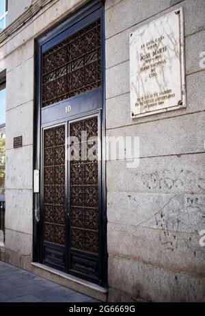 Marmorplatte von den Menschen in Madrid an Jose Marti. Stockfoto