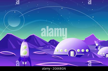 Fantasy Raum Landschaft Planet Cartoon flaches Design Vektor Illustration Hintergrund Stock Vektor