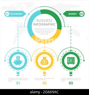 Business Concept Infografik Vorlage Bunte Vektor-Illustration. Economy und Money Banner mit Copyspace. Investitionen Wachstum und Gewinn. Unternehmen Stock Vektor