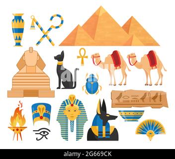 Alte ägypten Symbole Cartoon bunte Vektor Illustrationen Set Stock Vektor