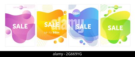 Verkauf Werbung Poster Vorlagen Vektor-Set. Illustrationen zu Einkaufsrabatt mit fließenden Farbformen und Text. 50 % Rabatt Stock Vektor