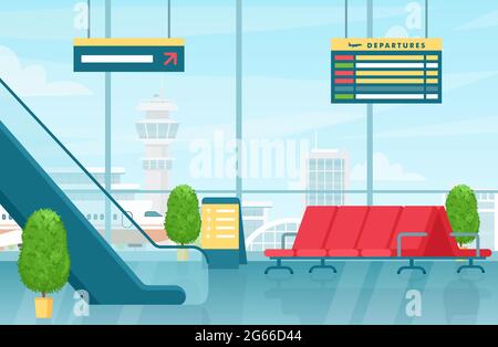 Flughafen ersten Stock Innenraum flach Vektor bunte Illustration Stock Vektor