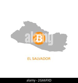 El Salvador Kontur und Bitcoin Symbol. Vektorgrafik. Stock Vektor