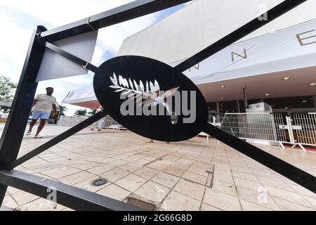 Cannes, Frankreich. Juli 2021. Festival de Cannes 2021: Die Installationen beginnen am 3. Juli 2021 auf der Croisette in Cannes. (Foto: Lionel Urman/Sipa USA) Quelle: SIPA USA/Alamy Live News Stockfoto