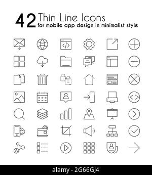 Smartphone Apps Vektor lineare Symbole gesetzt. Design für mobile Anwendungen im minimalistischen Stil mit dünnen Linien und Piktogrammen. Handy Multimedia-Taste, Cloud Stock Vektor