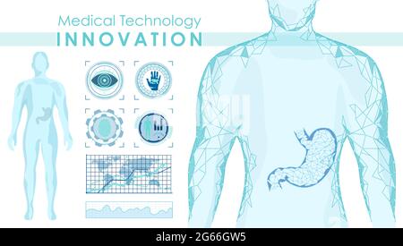 Banner-Vorlage für Innovationen in der Medizintechnik. Futuristische Medizin, professionelle Behandlung, Poster zum Diagnosezentrum. Ganzkörper-Scan Stock Vektor