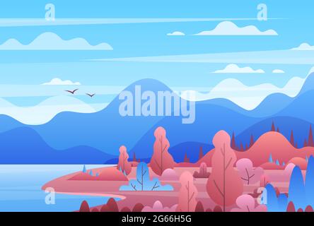 Flache Vektorgrafik Berglandschaft. Hügel Skyline Landschaft, Berge Horizont. Stock Vektor