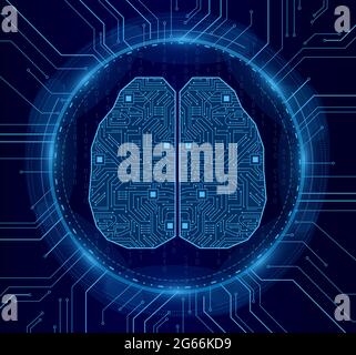 Vektordarstellung Konzept der Künstlichen Intelligenz. Digitales Gehirn, elektronische Platine in Technologie aussehen abstrakt futuristisches Konzept der Künstlichen Stock Vektor