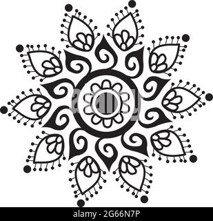 Indian Rangoli Design Konzept der floralen Linie Kunst isoliert auf weißem Hintergrund Stock Vektor