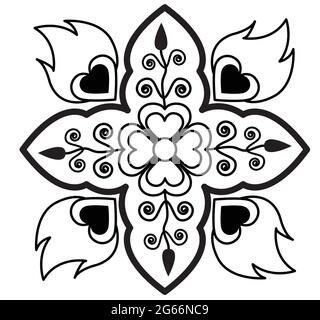 Indian Rangoli Design Konzept der floralen Linie Kunst isoliert auf weißem Hintergrund Stock Vektor